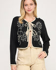 EMBROIDERED TIE FRONT JACKET