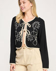EMBROIDERED TIE FRONT JACKET