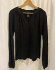 SPLIT NECK LONG SLEEVE SHIRRED TEE