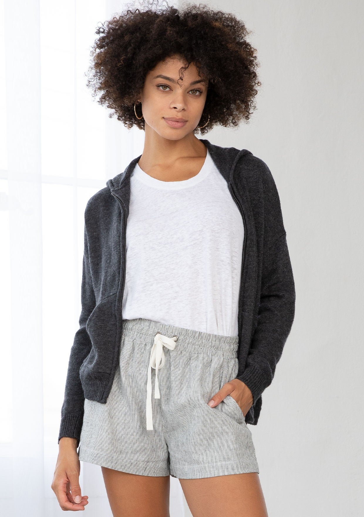 OPEN KNIT BACK HOODIE