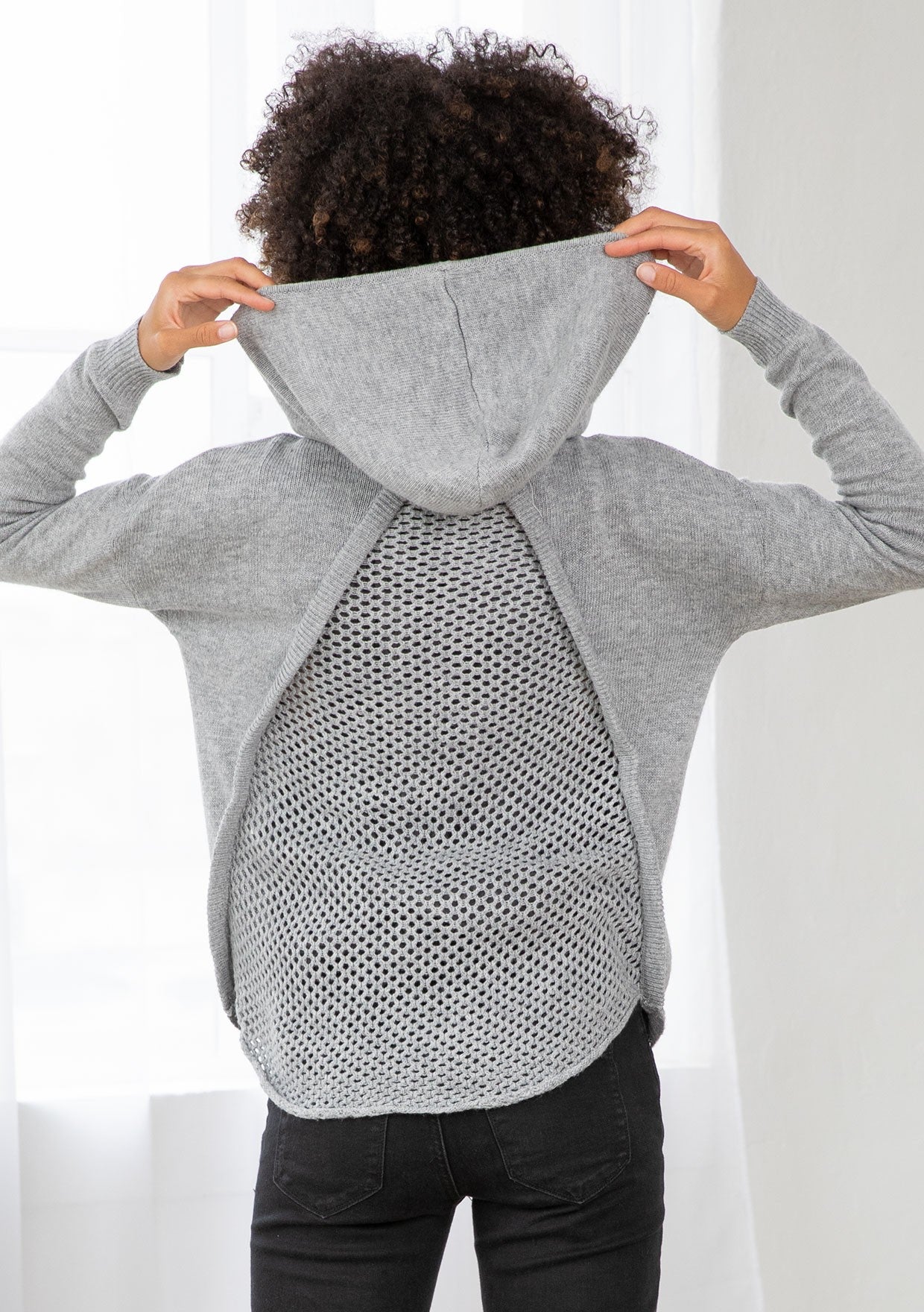 OPEN KNIT BACK HOODIE