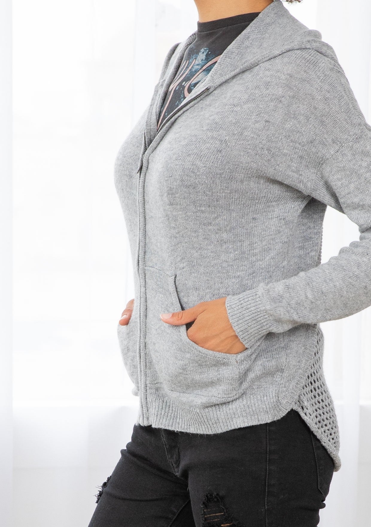 OPEN KNIT BACK HOODIE