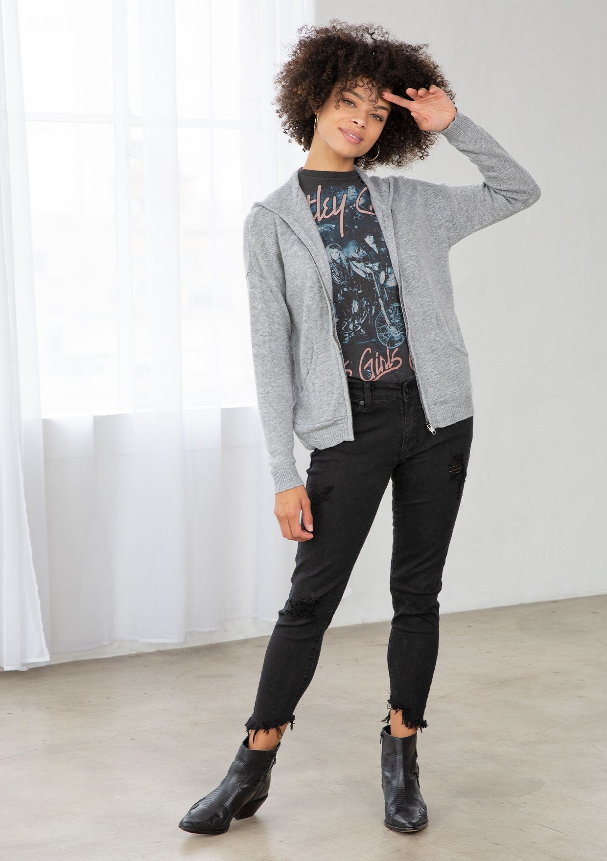 OPEN KNIT BACK HOODIE