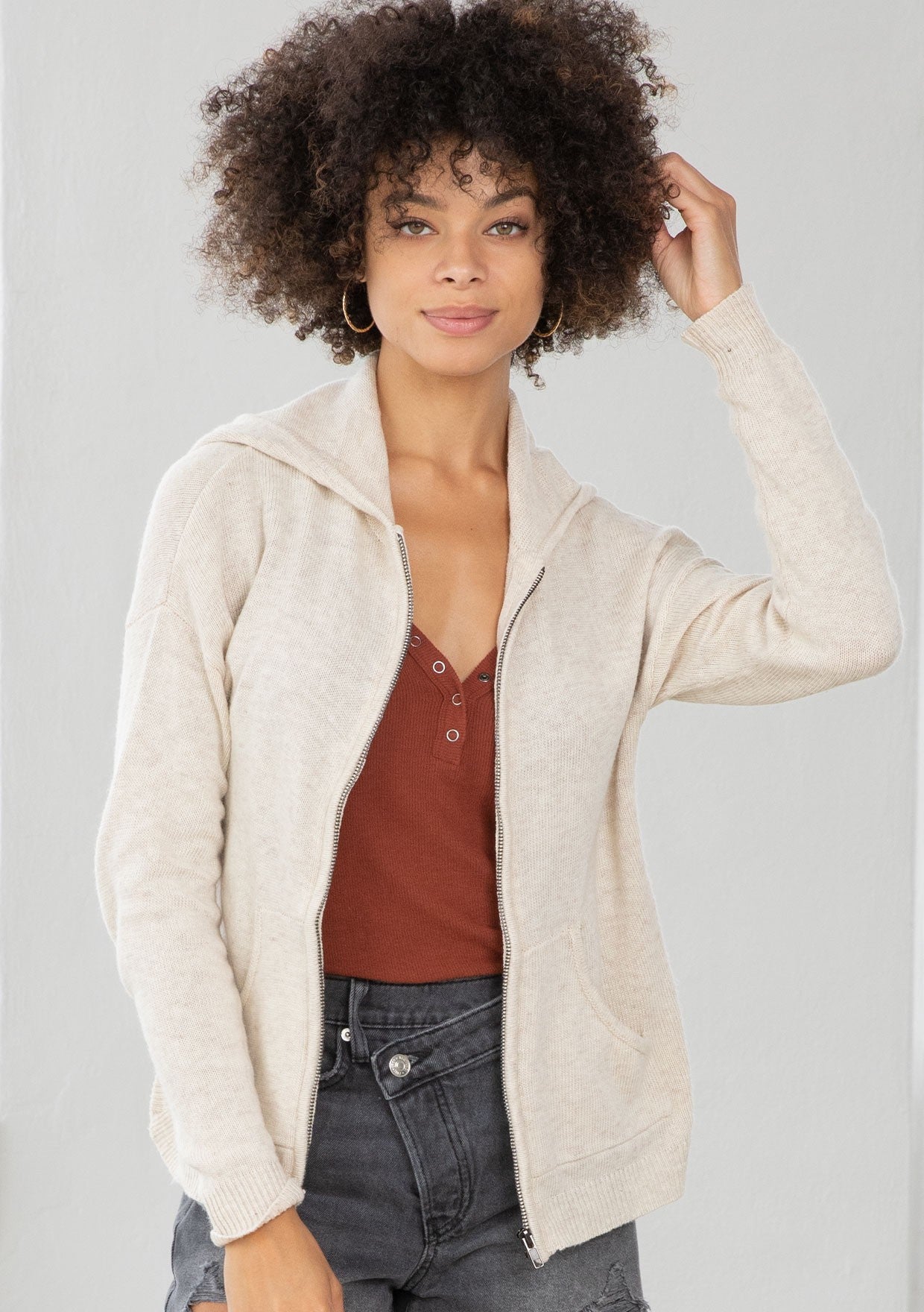 OPEN KNIT BACK HOODIE