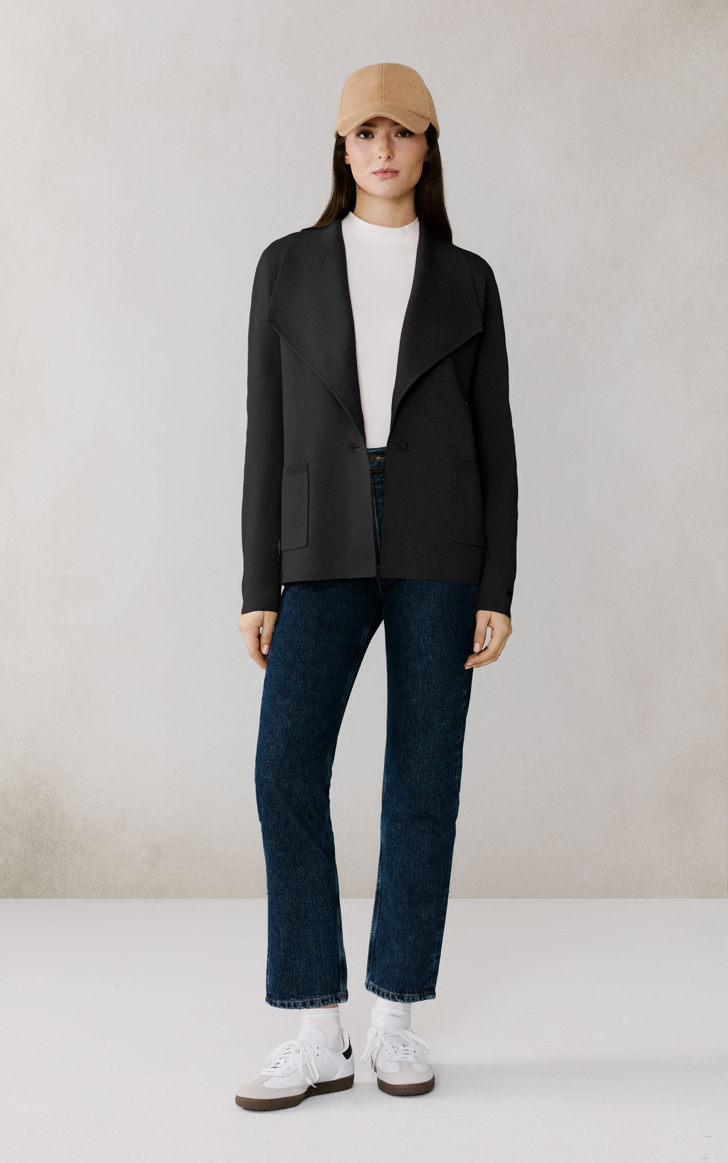 IONI KNIT CARDI WITH OVERSIZE LAPEL