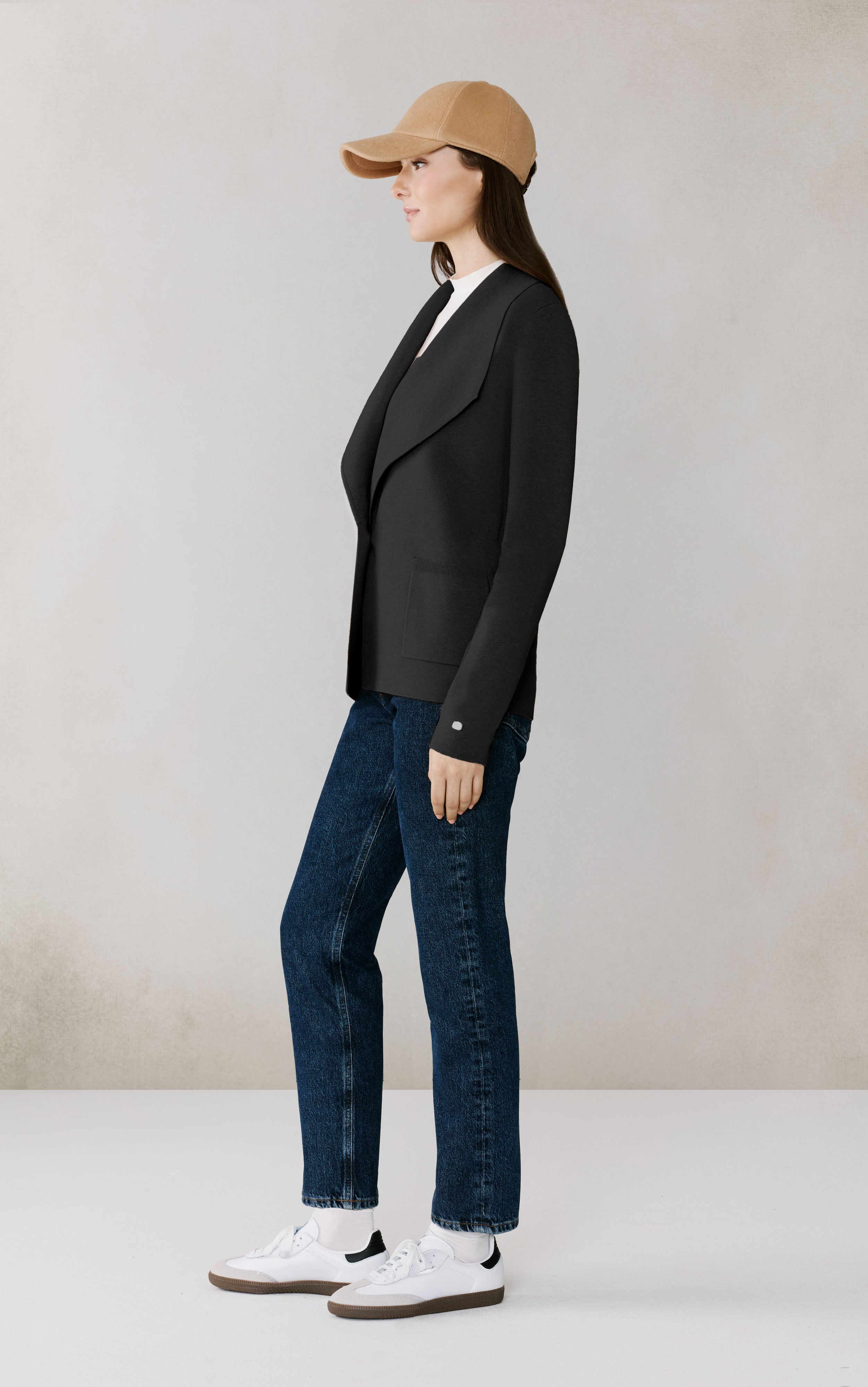 IONI KNIT CARDI WITH OVERSIZE LAPEL