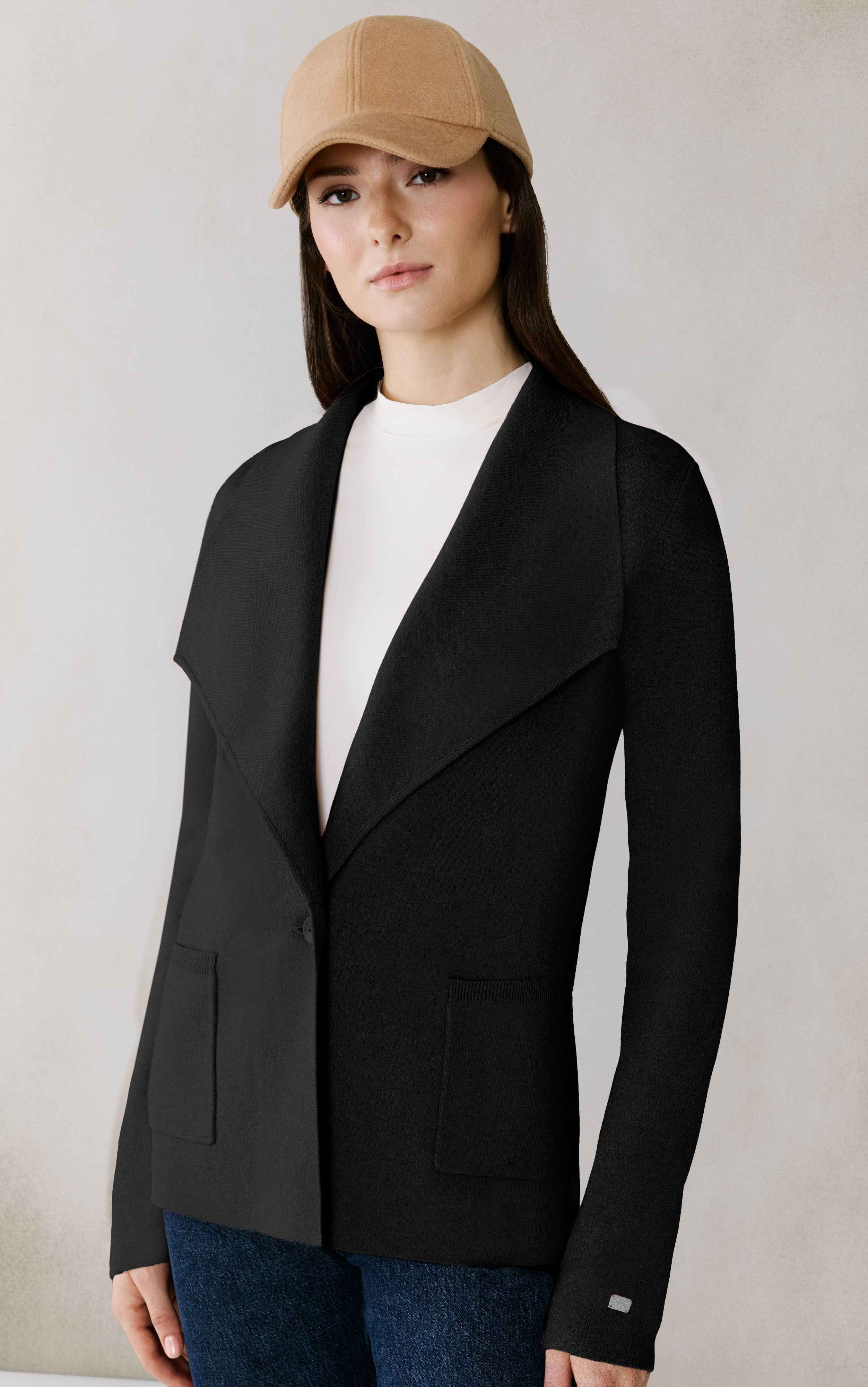 IONI KNIT CARDI WITH OVERSIZE LAPEL