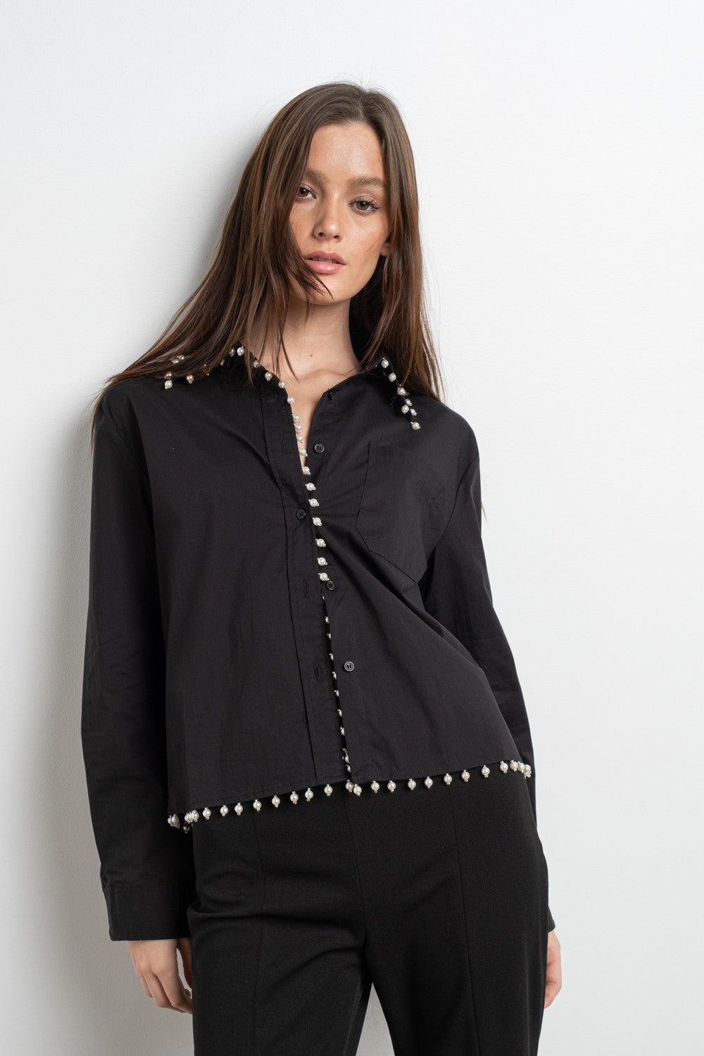 PEARL TRIM LONG SLEEVE SHIRT