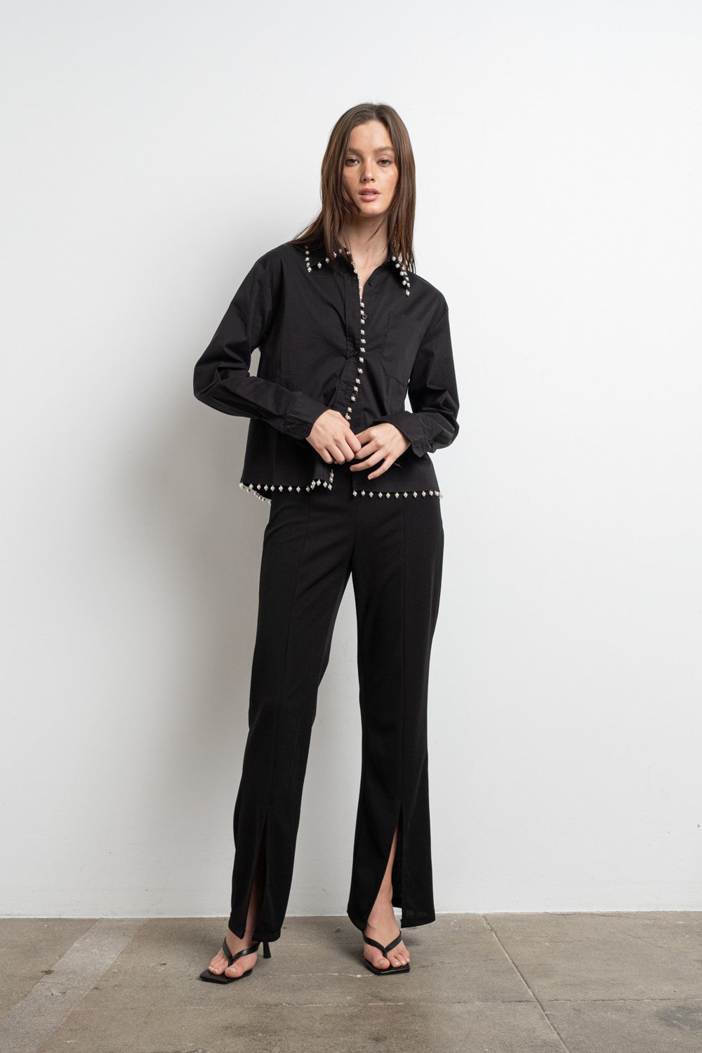 PEARL TRIM LONG SLEEVE SHIRT