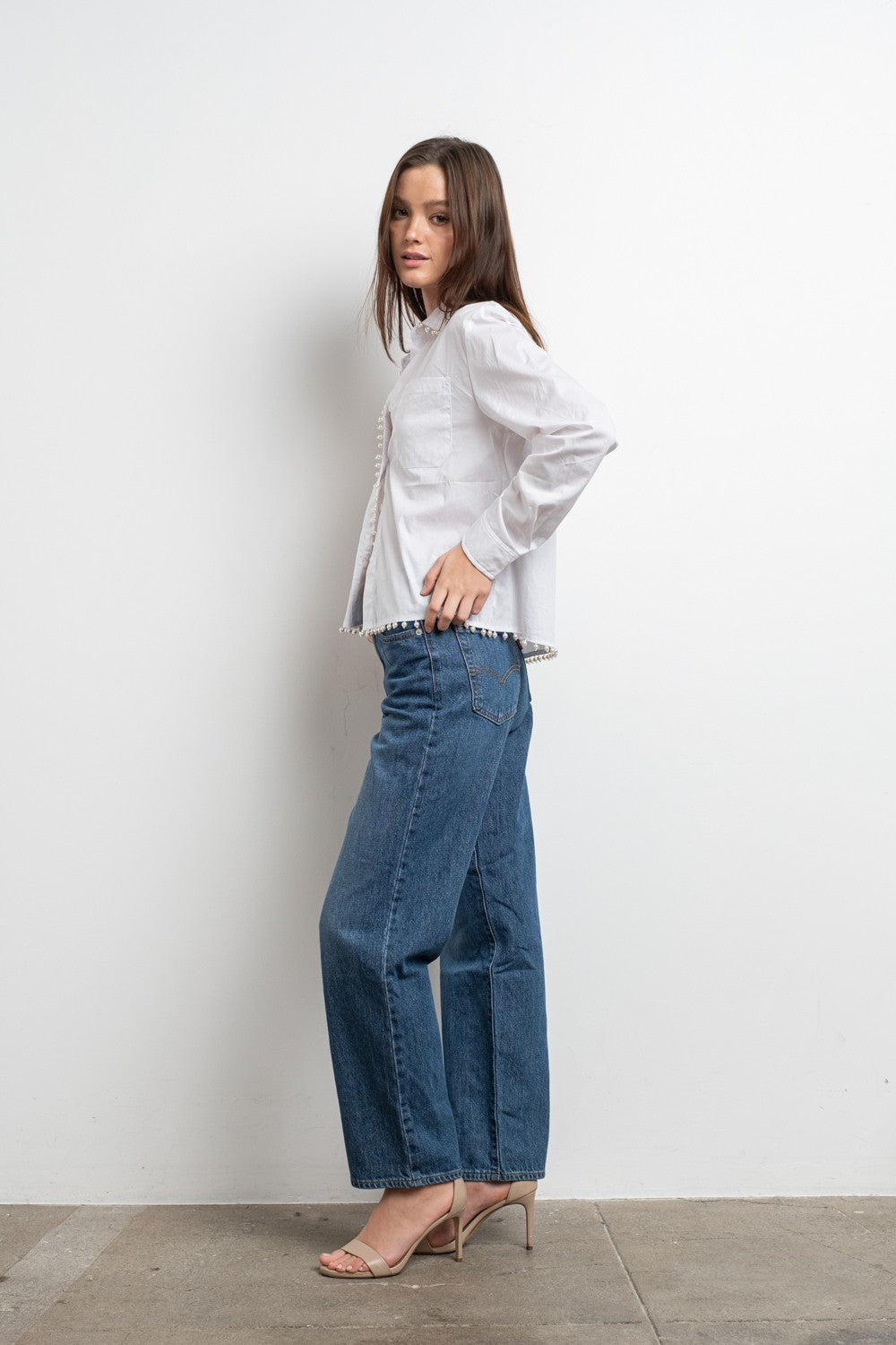 PEARL TRIM LONG SLEEVE SHIRT