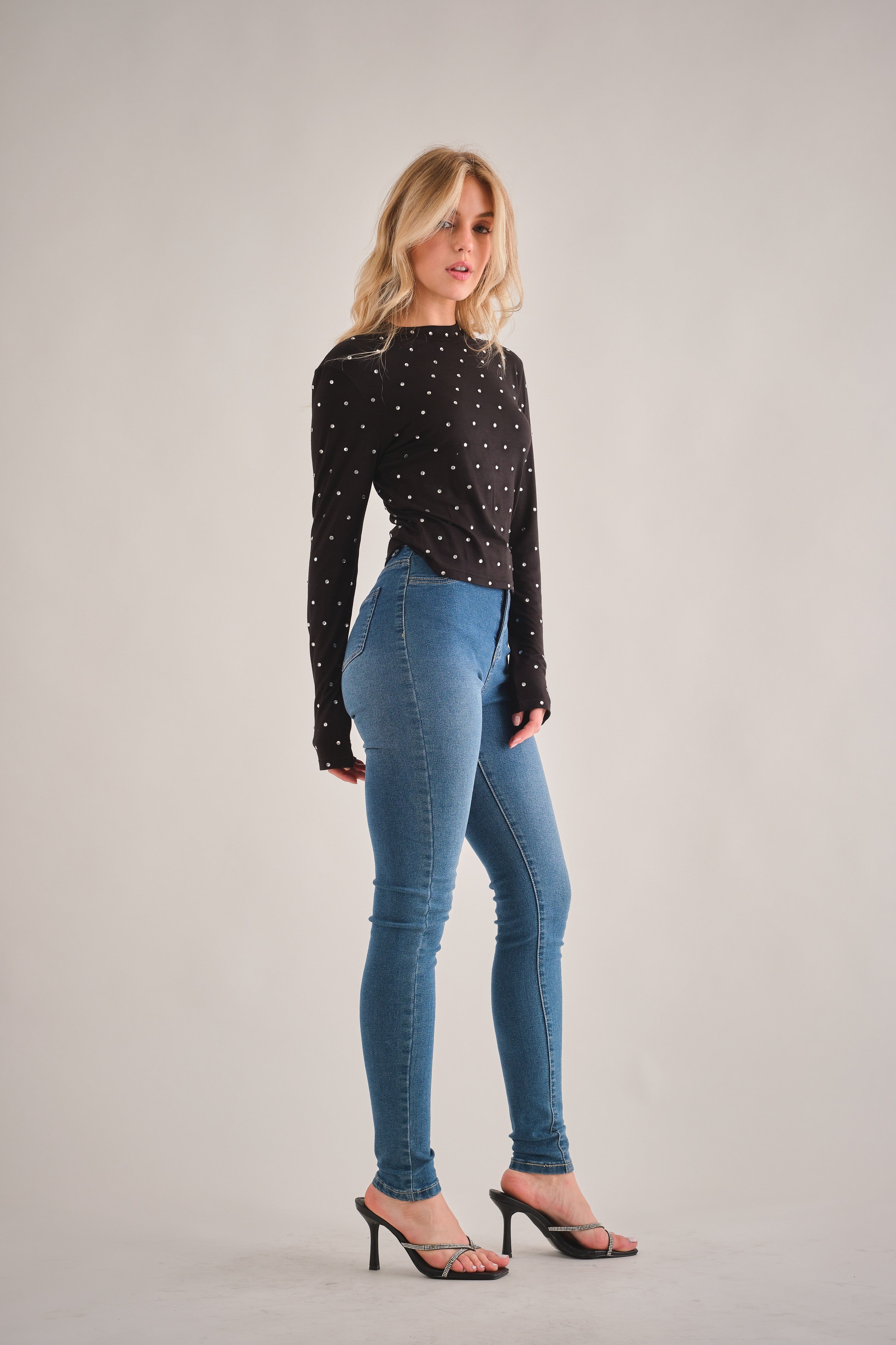 RHINESTONE LONG SLEEVE TEE