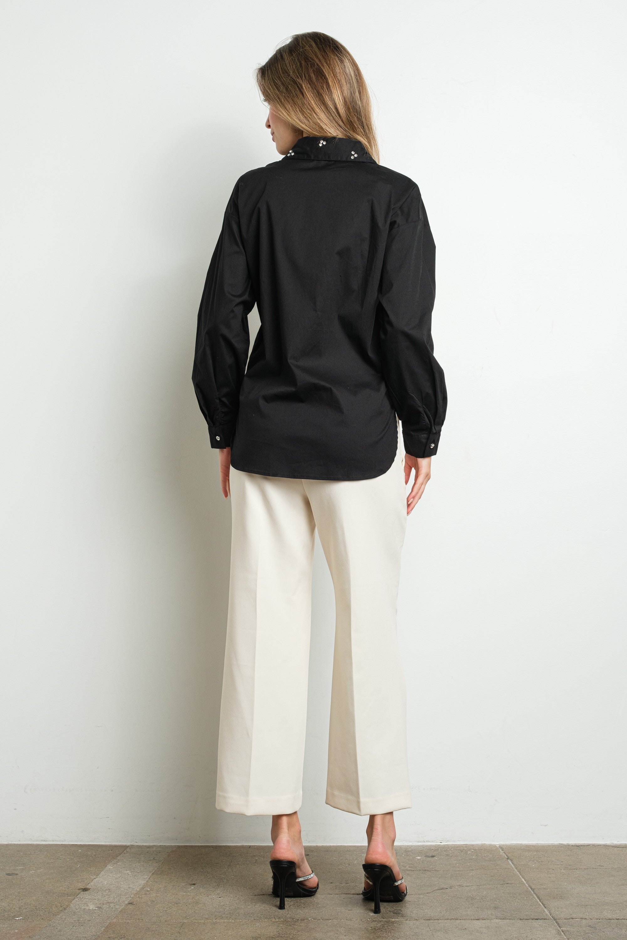 RHINESTONE CLUSTERS LONG SLEEVE SHIRT