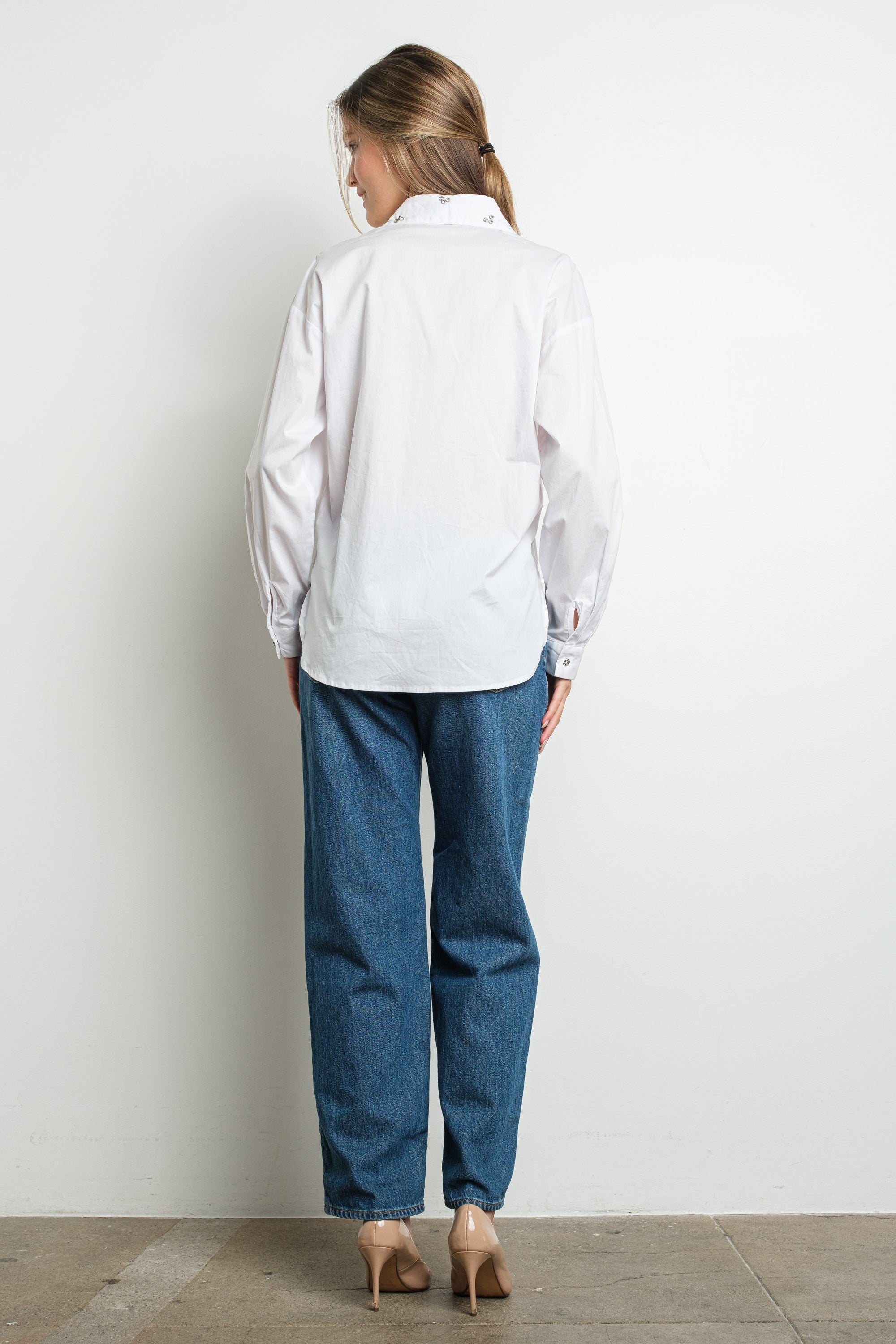 RHINESTONE CLUSTERS LONG SLEEVE SHIRT