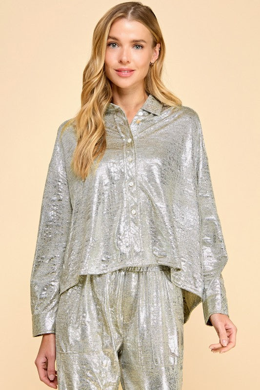 GLITTER TOUCH BUTTON DOWN SHIRT