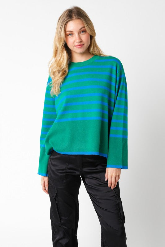 STRIPED CREW NECK SWEATER – Body Blue