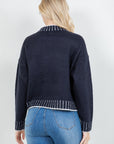 STRIPE CONTRAST TRIM MOCK NECK SWEATER