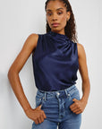 KALEEN SATIN CREPE DRAPE NECK TANK