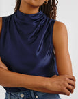 KALEEN SATIN CREPE DRAPE NECK TANK
