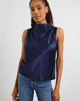 KALEEN SATIN CREPE DRAPE NECK TANK