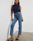 KALEEN SATIN CREPE DRAPE NECK TANK