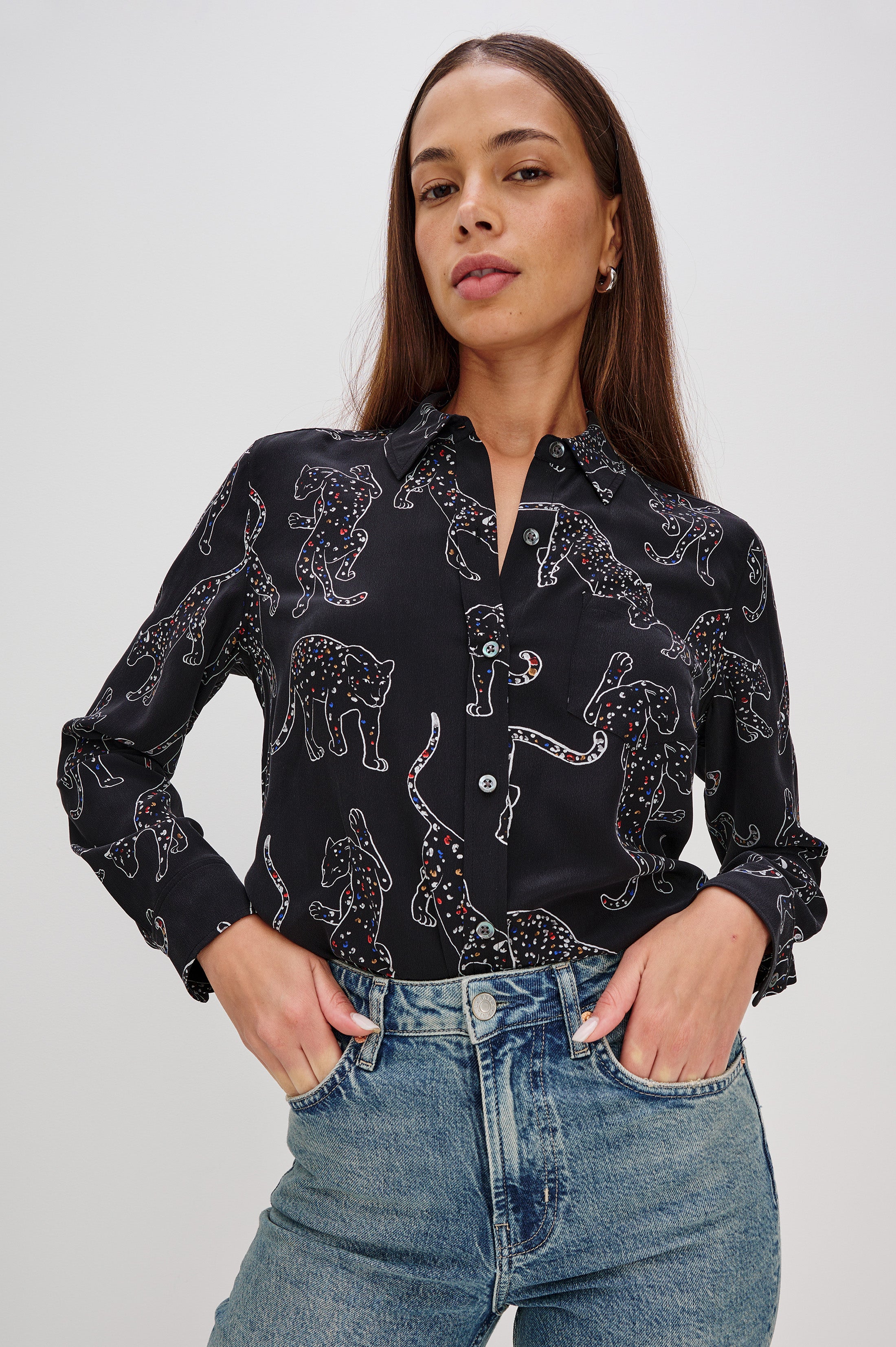 KATE JAGUARS SILK LONG SLEEVE SHIRT