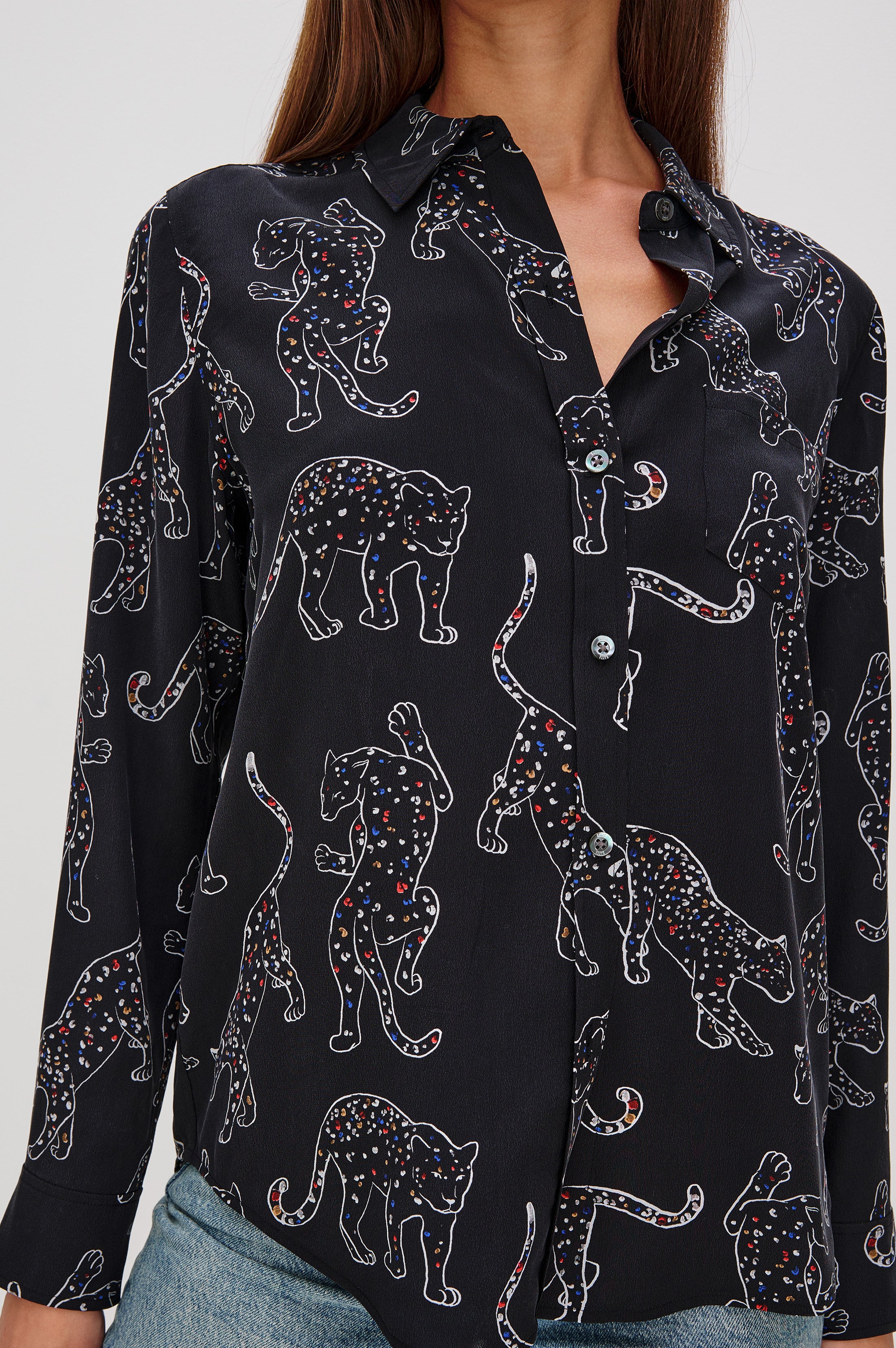 KATE JAGUARS SILK LONG SLEEVE SHIRT