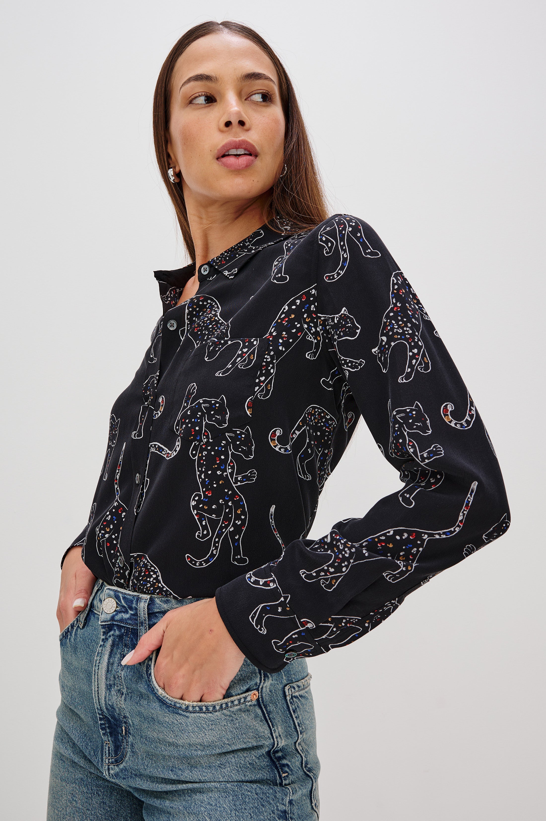 KATE JAGUARS SILK LONG SLEEVE SHIRT