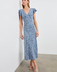 KENZ MIXED CHEETAH RUFFLE SLEEVE DRESS