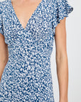 KENZ MIXED CHEETAH RUFFLE SLEEVE DRESS