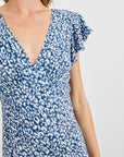 KENZ MIXED CHEETAH RUFFLE SLEEVE DRESS