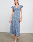 KENZ MIXED CHEETAH RUFFLE SLEEVE DRESS