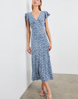 KENZ MIXED CHEETAH RUFFLE SLEEVE DRESS