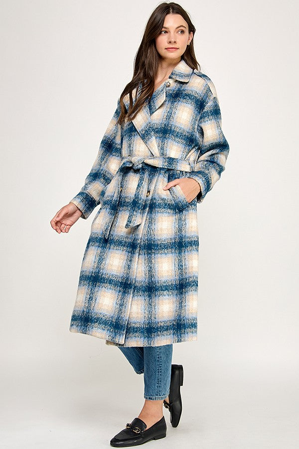 PLAID BELTED COAT