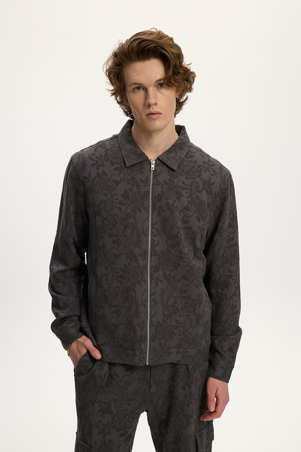 FLORAL JACQUARD LINEN SHACKET