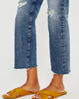 ag jeans kinsley high rise crop boot cut jean in 17 years lagoon blue, ankle view