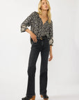 EMBROIDERED SLEEVE PRINTED BLOUSE