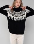 INTARSIA FRINGE TURTLENECK SWEATER