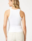 model showing the back of the white jersey tank from mavi jeans