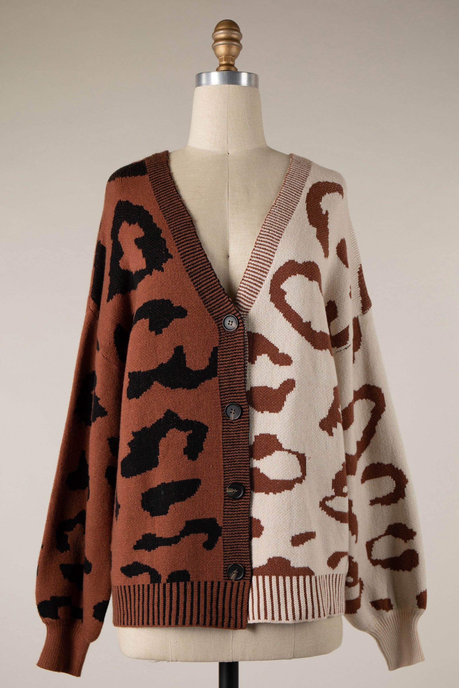 COLOUR BLOCK LEOPARD CARDI