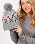 ARGYLE TOQUE WITH FAUX FUR POMPOM
