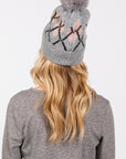 ARGYLE TOQUE WITH FAUX FUR POMPOM