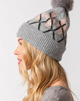 ARGYLE TOQUE WITH FAUX FUR POMPOM