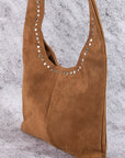 STUDDED FAUX SUEDE SHOULDER BAG