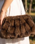 FAUX FUR RUCHED HANDBAG