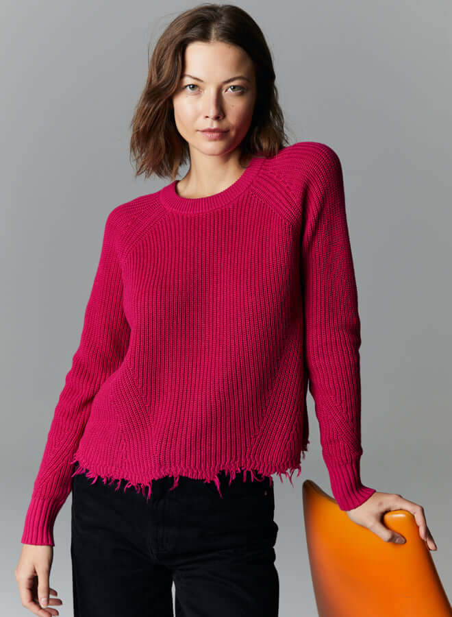 Hot pink shop distressed sweater