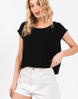 LINEN BLEND SHORT SLEEVE POPOVER TOP