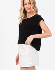 LINEN BLEND SHORT SLEEVE POPOVER TOP
