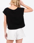 LINEN BLEND SHORT SLEEVE POPOVER TOP