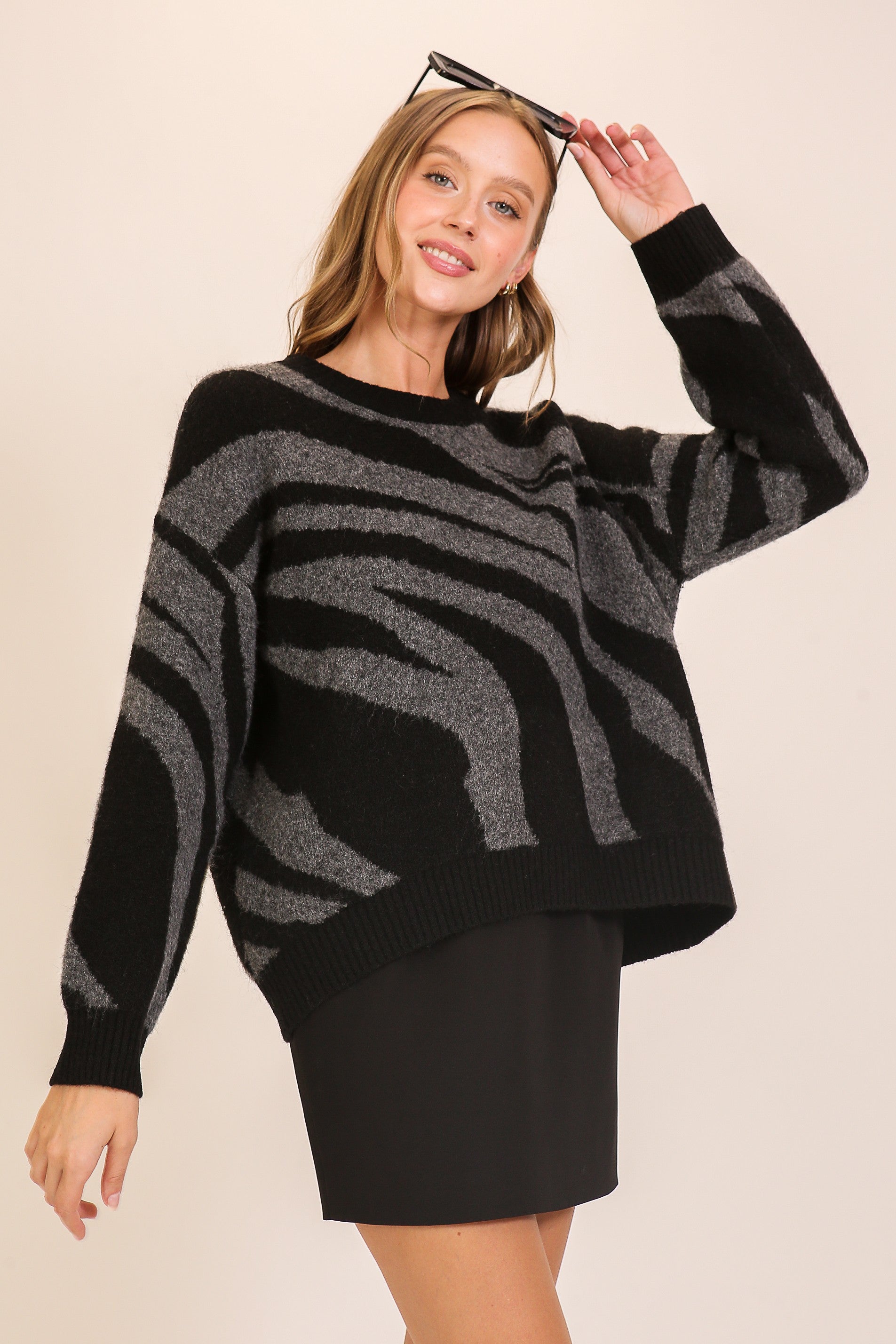 ZEBRA DROP SHOULDER SWEATER