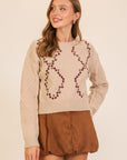 EMBROIDERED FLOWERS CABLE KNIT SWEATERS